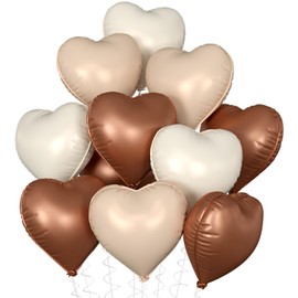 Boojarr Brown Caramel Foil Heart Balloons,10Pcs Retro Coffee Cream White Sand Heart Shape Balloons, 18 Inch Helium Balloons Decorations for Valentines day,Wedding,Anniversary,Birthday