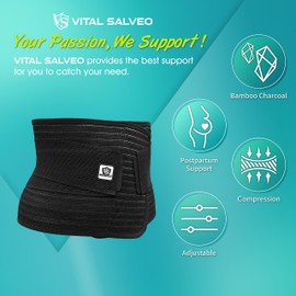 Vital Salveo-Bamboo Recovery Postpartum Belly Band Wrap Support for Abdominal Binder Girdle and Tummy Compression Waist/Pelvis Belt Black Band(1 PC)-S/M