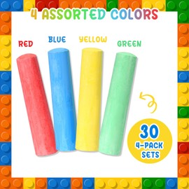 Chivertion 120 Pcs Sidewalk Chalks Set in 30 Count 4 Colors Non Toxic Jumbo Chalk for Party Gift Outdoor Art Play Painting(Red, Yellow, Blue, Green)