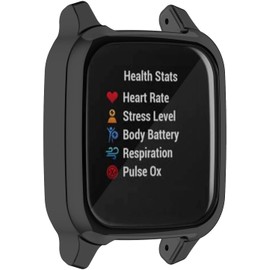 Flesh Leaf Compatible with Garmin Venu Sq Screen Protector Case, All-Around Protective Cover Soft TPU Shockproof Bumper Frame (Black+Silver+Gold+Pink+Rose Gold+Blue+Gray+white) (Black)