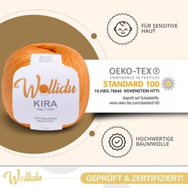 Wollidu Kira 100% Cotton for Knitting and Crocheting 4 x 50 g Set Crochet Yarn Knitting Yarn Orange