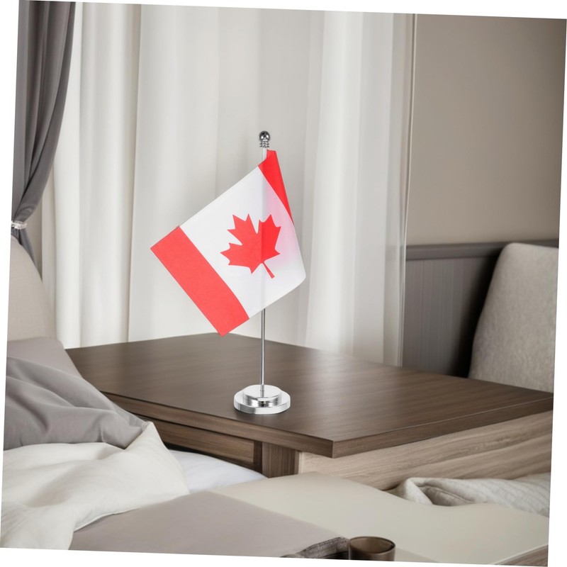 Operitacx Small Canada National Flag with Base Polyester Miniature Desk