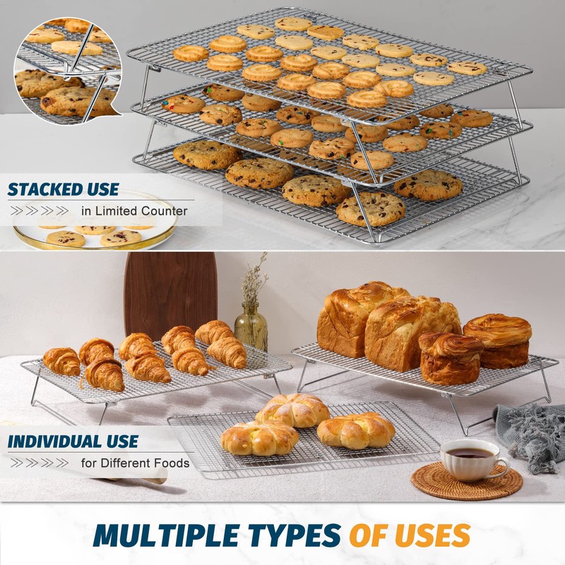 Stainless Steel Stackable Cooling Rack for Baking, 3 Tier 12”x