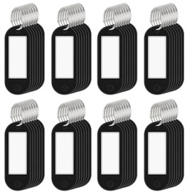 Mashano 70 Pcs Key Tags with Labels, Clear Windows, Protective Films, Split Rings, Flexible Item Identifiers, Luggage Labels, Pet Name Tags (Black)