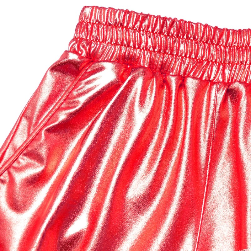 Mirawise Pantalones cortos metálicos brillantes para niñas, Rojo, 8-9 Años