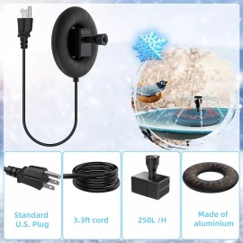iKuchelife Winter Bird Bath Heater,70W Pump with Thermostat, 3.3ft Cord for Outdoor Gardens