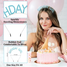 CAVETEE Birthday Crown for Women, Birthday Sash and Tiara Set, Blue Birthday Princess Tiara Birthday Girl Headband Happy Birthday Accessories for Her