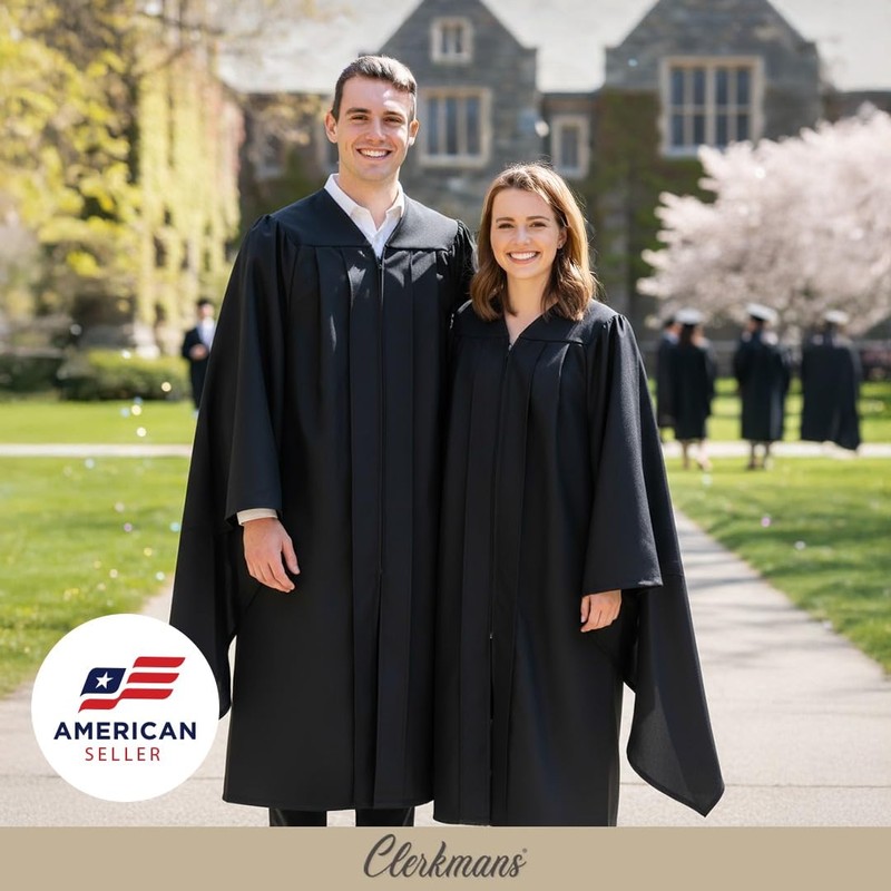 CLERKMANS Classic Master’s Degree Matte Graduation Gown – Deluxe Fluted