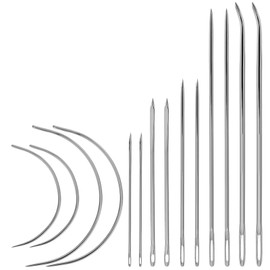Pack of 14 Leather Needles Saddle Yarn Leather Needles C Curved Needles Multiple Styles Sewing Needles Leather Sewing Thread Hand Stitch Tools for Purses Backpacks Shoes Upholstery Carpet Canvas