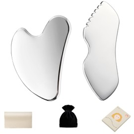 Gua Sha - Juego de masajeador facial de acero inoxidable, herramientas faciales Gua Sha, masajeador de drenaje linfático corporal, herramienta de escultura Guasha, regalos para el cuidado de