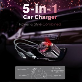 Retractable Car Charger USB C Fast Charging 120W, Car Accessories Cigarette Lighter Adapter with Aromatherapy Starlight, Car Charger iPhone16 15 14 13 12 11 Essentials Gifts for Traveler, Men, Women