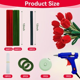 500 Pcs Pipe Cleaners for Crafts – 2 Colors Chenille Stems with Glue Guns & Tape Measure – Perfect for DIY Projects, Holiday & Room Decorations, Arts and Crafts Activities (Red, 12in x 8mm)