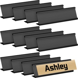 LEIFIDE 12 Pack Aluminum Name Plate Holder for Desk 2 x 8 Inch Name Plates Office Business Desk Holder Desktop Table Display for Business Office Meeting Teacher Kids Woman Man, Blank (Black)