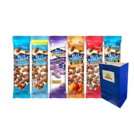 Variety Pack Diamond Almonds 6-Pack, 1.5 oz Bags – Roasted Salted, Lightly Salted, Blueberry, Habanero BBQ, Smokehouse, Salt & Vinegar with Blue Paper Gift Bag, Nut Snack