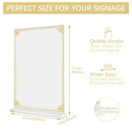 Maswater 2 Pack 8.5 x 11 Inches Acrylic Sign Holder with Gold Borders and Vertical Stand,Double Sided Table Menu Holders Picture Frames for Wedding Table Numbers, Restaurant Signs, Photos Display , Art Display
