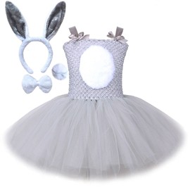 RABISS Easter Kids Girls Bunny Costume Tutu Dress Up Clothes Set Rabbit Birthday Party Costume Animal Grey
