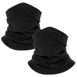 Kids Winter Fleece Neck Gaiter, Cold Weather Face Ski Mask Scarfs for Boys, Girls (Black - Black)