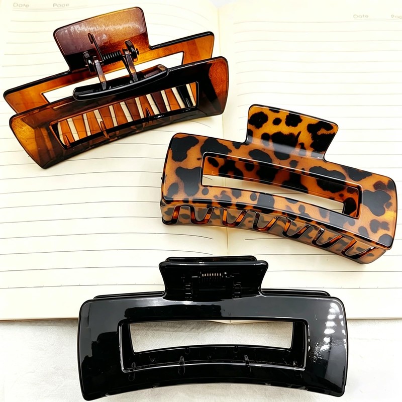 Ling & Bai 4Pcs Large Hair Claw Clips Fashion Leopard