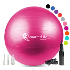 Exercise Ball for Yoga, Balance, Stability - Fitness, Pilates, Birthing, Therapy, Office Ball Chair, Flexible Seating - Anti Burst, Non Slip, PRO Workout Guide by SmarterLife (Fuchsia, 45 cm)