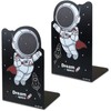 Jingtxy 2 Pack Metal Bookends,Non-Slip Black Cartoon Astronauts Book Stopper,Heavy Duty Premium Space-Themed Decorative Book End, Supports for Kids Children Shelves,Room,Office,Learning Gifts
