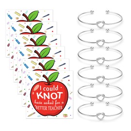 CERSLIMO Teacher Gifts - 6pcs Knot Bracelets for Women with 6pcs Message Cards, Thank You Appreciation Jewelry, Best Teacher Christmas Gifts, Silver
