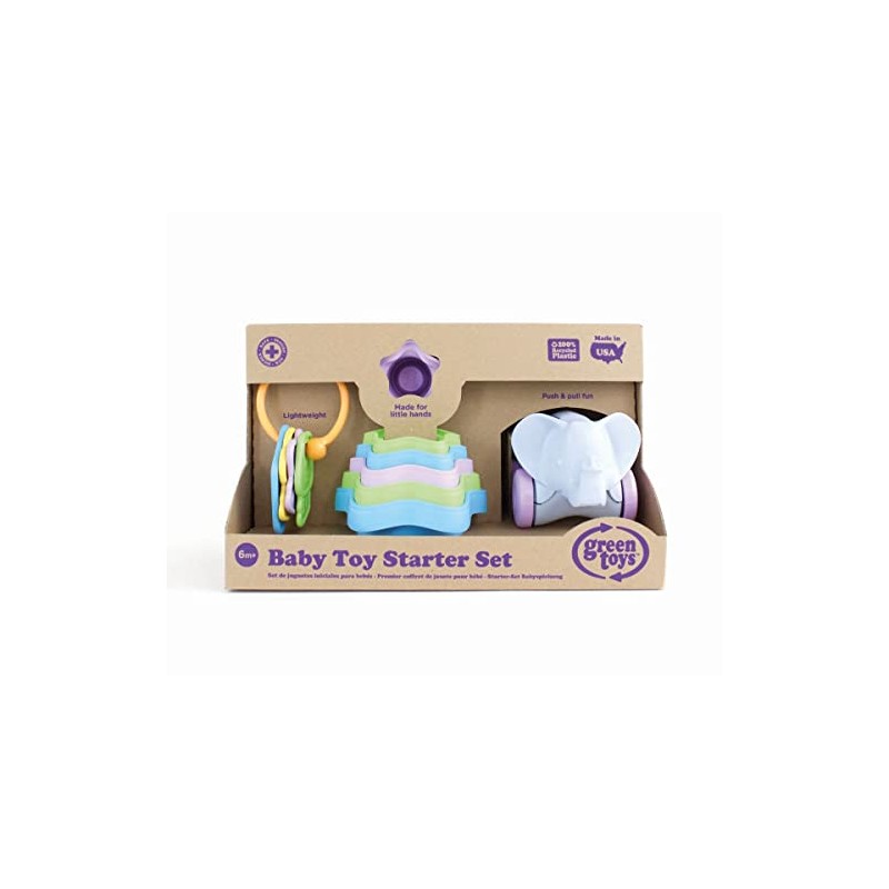 Green Toys Baby Toy Starter Set, First Keys/Stacking Cups/Elephant -