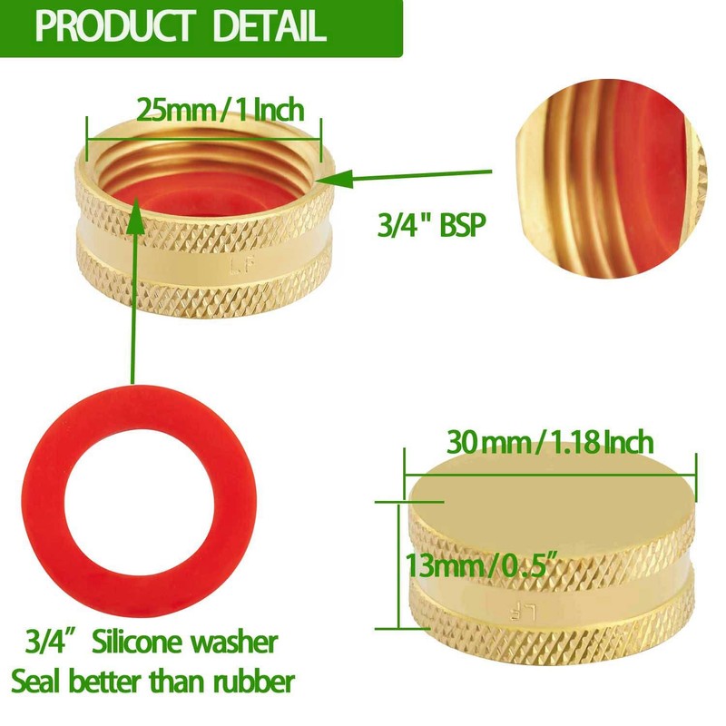 Litorange 2 Pcs Lead-free Brass Compression Blanking Nut, 3/4-inch BSP