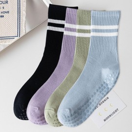 XNIVUIS SKHAOVS 4 Pairs Non-Slip Yoga Socks Trampoline Socks for Women Pilates Grips Yoga Socks with Grips Drop Protection Grip Socks for Home Workout, 4 pairs