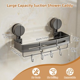 Fentar Shower Shelf Suction Cup No Drilling Aluminium Bathroom Organiser Grey Bathroom Shelf No Drilling Bathroom Shelf No Drilling 20 kg Load Capacity Small Shelf for Gluing for Bathroom and Kitchen