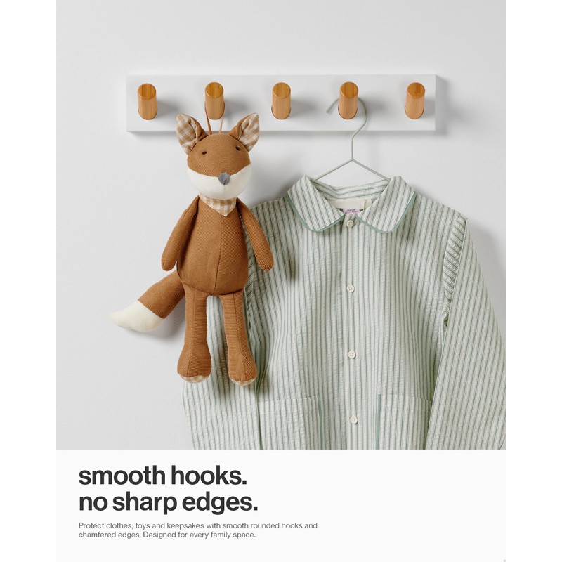 LARHN Wall Mounted Coat Rack, White with 5 Heavy-Duty 1"