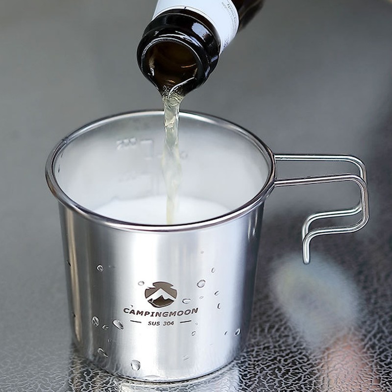 Four Outdoor Stainless Steel 210ml Sierra Cups with a Storage