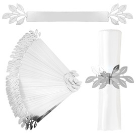 URROMA Reflective Napkin Ring, 50Pcs Reflective Silver Leaf Napkin Clasp Decorative Towel Buckle Wedding Napkin Wraps Band Paper Napkin Holder