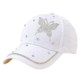 Rhinestone Butterfly Baseball Cap for Women Glitter Fashion Baseball Caps Adjustable Hat Sun Hats for Outdoor 2025 White