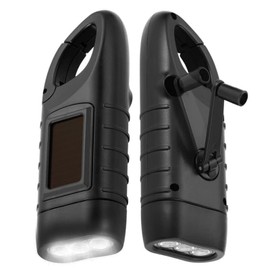 LED Portable Flashlight Multifunction Solar Charging Manual Power Generation Torch Light for Camping Emergency Black