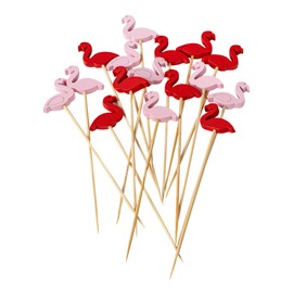 Restaurantware 4.7 Inch Bamboo Skewers 100 Durable Decorative Skewers - Flamingo Design Disposable Red And Pink Bamboo Appetizer Picks With Sharp Edge Smooth Finish