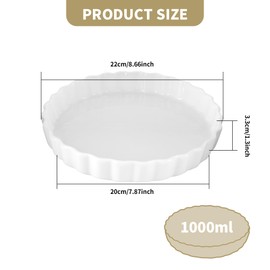 AZKEEGREY Ceramic Quiche Dish for The Oven, 22cm Pie Dishes Pie Pan for Baking Non-Stick Round Flan Dish Quiche Tin, White