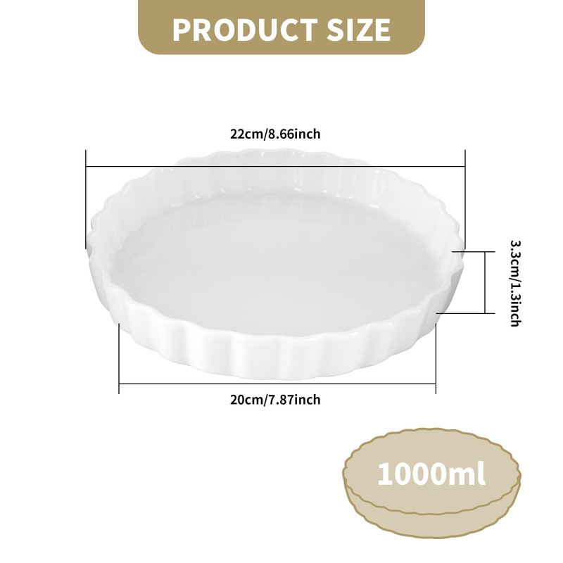 AZKEEGREY Ceramic Quiche Dish for The Oven, 22cm Pie Dishes