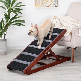 SweetBin Wooden Adjustable Pet Ramp for All Dogs and Cats - Non Slip Carpet Surface and Foot Pads - 40" Long and Adjustable from 12” to 24” - Up to 200LBS - Folding Dog Car Ramps for SUV, Bed, Couch