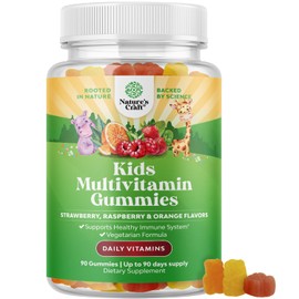 Natures Craft Plant Based Kids Multivitamin Gummies - Multivitamin for Kids Immune Support with Vitamins A, C, D3, E, B6 & B12, Zinc & Iodine - Children's Vitamins Chewable Formula for Strong Health - 90 Count