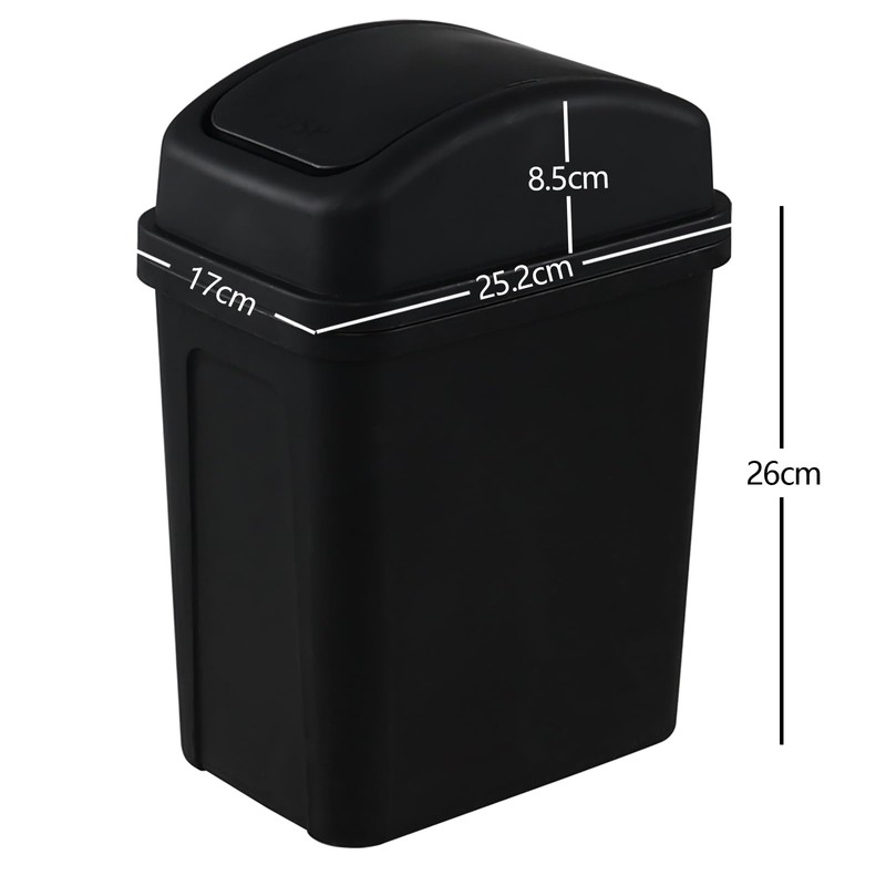 Minekkyes 7 L Plastic Trash Bin with Swing Lid, Black