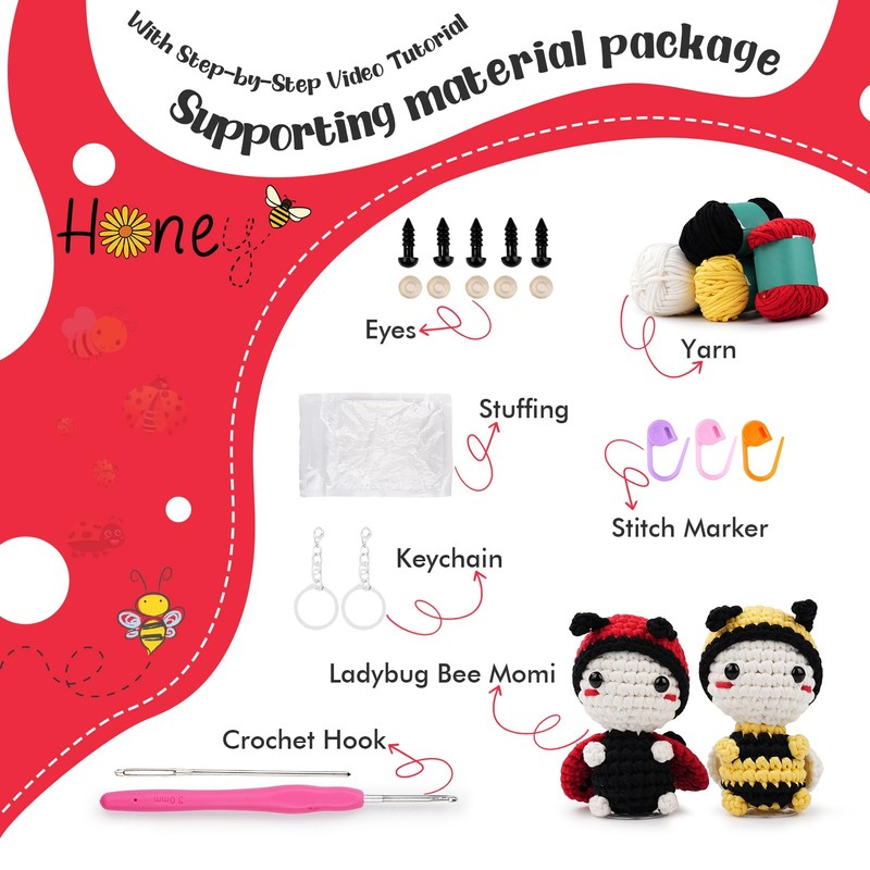 Vanttokeey Crochet Kit for Beginners, Complete Amigurumi Starter Set with