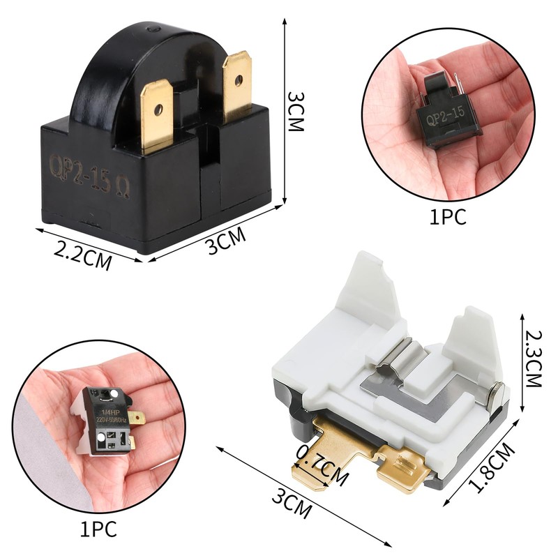 Jawfait PTC Refrigerator Start Relay and Overload Protector Kit, QP2-15