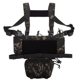 PIKEON Tactical Chest Mini Rig 1000D Quick Release Multifunctional Tactical Vest Outdoor with Multi-Pockets (BlackCP)