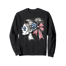 American Woman With Sunglasses And Hairy Bun USA Ribbon Sweatshirt