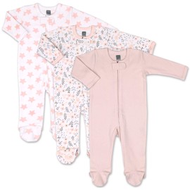 The Peanutshell Baby Sleepers for Girls, Newborn to 9 Months Girl Footed Pajamas, Pink Floral Clothes for Babies, 3 pack, Pink, 6 Months