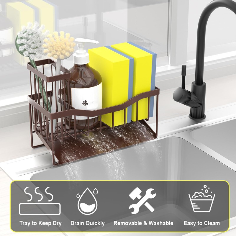 Fssvcd Maifan Sink Caddy Sponge Holder for Kitchen with Brush