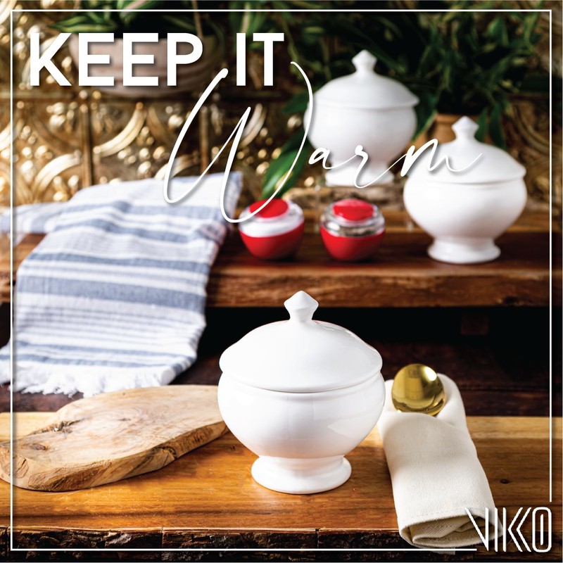 Vikko Soup Crocks With Lids, 14 Ounce Elegant White Soup