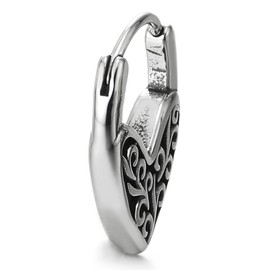 Stainless Steel Heart Shape Hoop Earrings with Filigree, Drop Huggie Hinged, for Women, Unique, Stainless Steel, No Gemstone