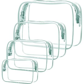 4PCS Clear Toiletry Bag, Clear Makeup Bags, Waterproof Toiletry Travel Bag Clear PVC Travel Bag Wash Bag, Zipper Wash Bag for Traveling, Vacation, Bathroom (4 Sizes) (Light Green)