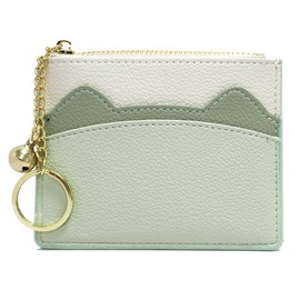 NANXJIUR Women's 5 Cards Slim Minimalist Card Holder Cases Card Holder Wallet Key Ring Front Pocket Purse Mini Credit Card Cases, Green, Casual